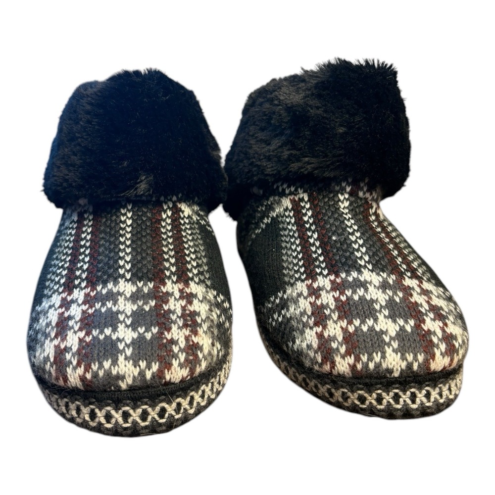 Muk Luks Women's Black Plaid Faux Fur Slipper Booties - Size 8